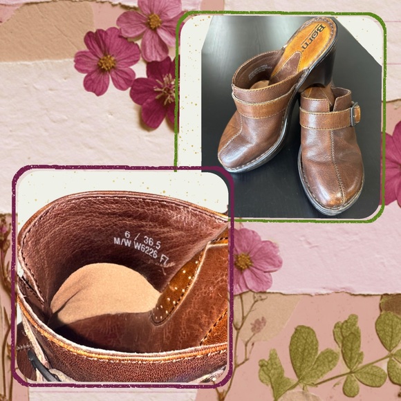 Born Brown Leather Wedge Clogs Size 6 / 36.5 | Handcrafted Buckle Mule Heels - Picture 4 of 7